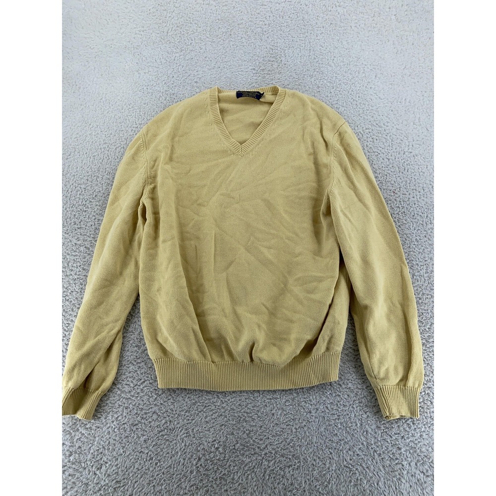 Vintage Brooks Brothers Sweater Mens L‎ Yellow V Neck Pullover 100% Cotton USA